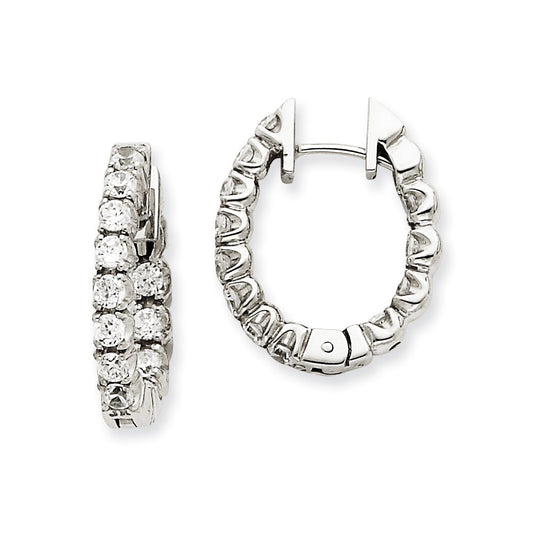 Solid 14k White Gold AA Simulated CZ Hinged Hoop Earrings