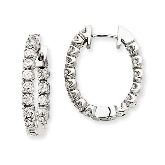 14k White Gold AA Real Diamond Hinged Hoop Earrings XE1346AA