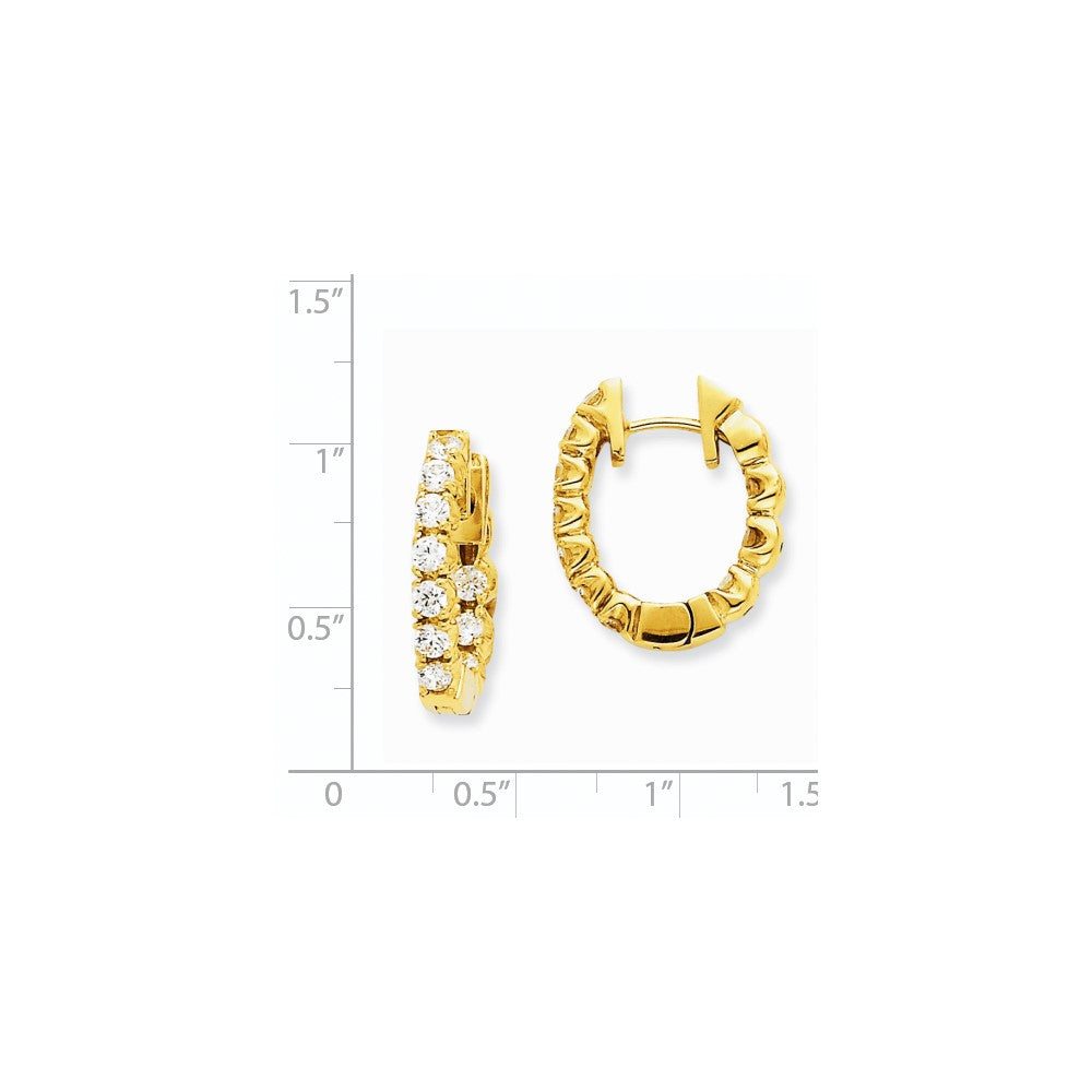 Solid 14k Yellow Gold AA Simulated CZ Hinged Hoop Earrings