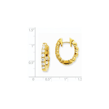 Solid 14k Yellow Gold AA Simulated CZ Hinged Hoop Earrings