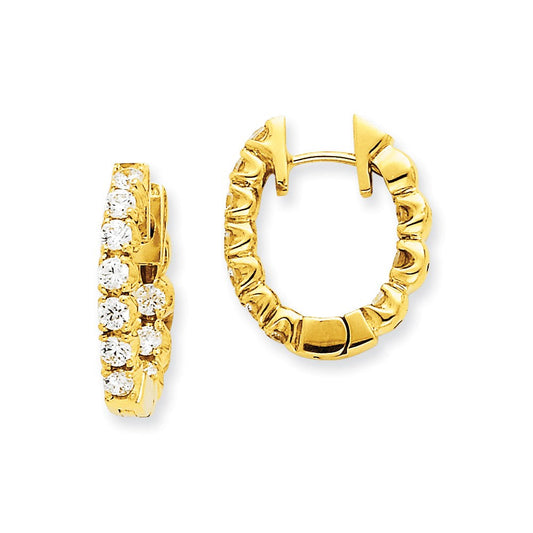 14k Yellow Gold AAA Real Diamond Hinged Hoop Earrings XE1348AAA