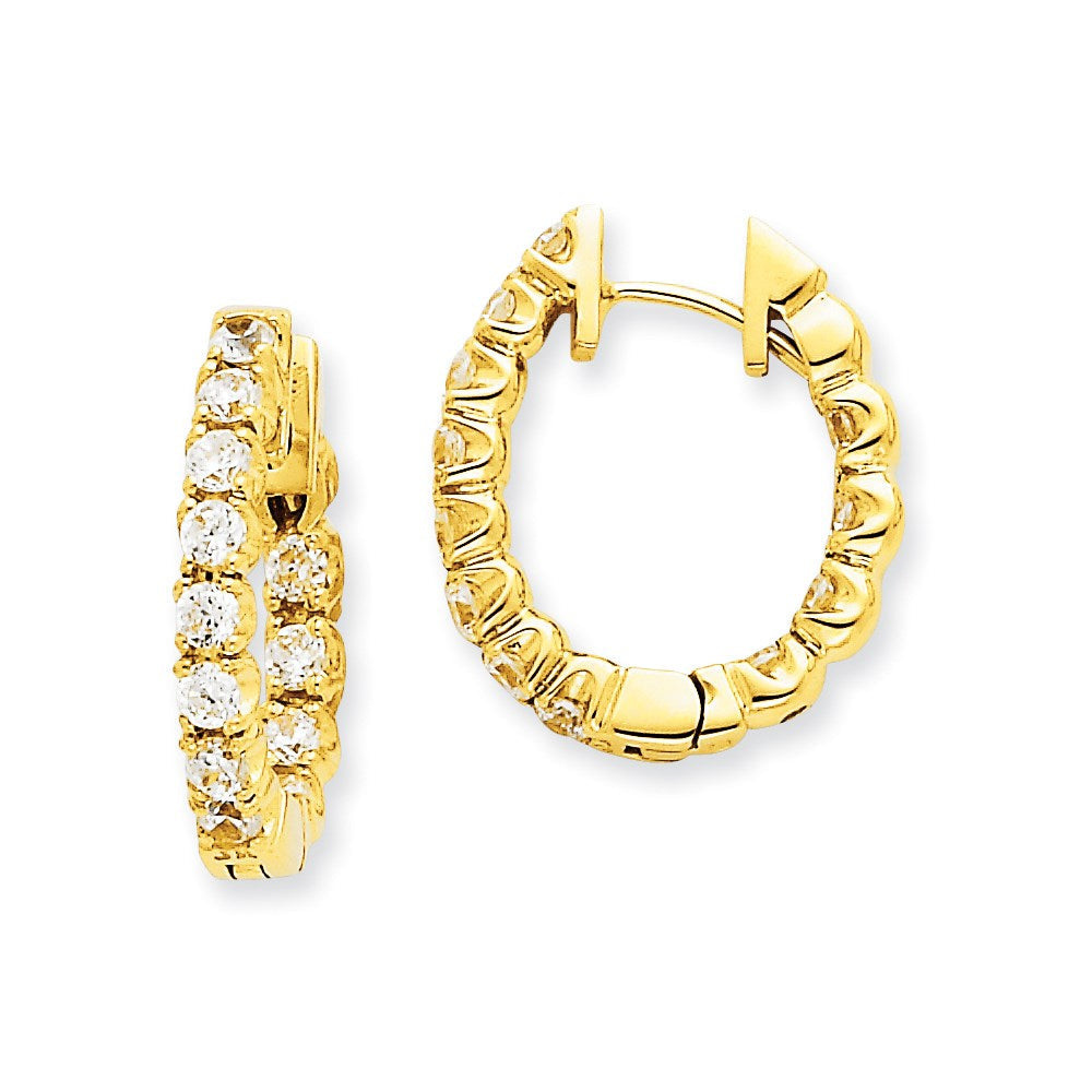 14k Yellow Gold AAA Real Diamond Hinged Hoop Earrings XE1349AAA