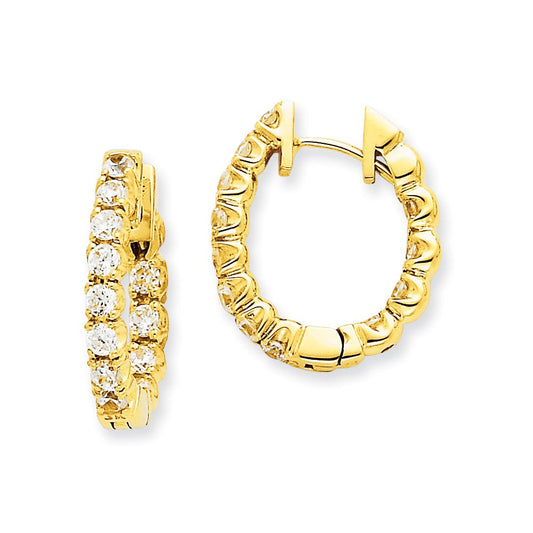 14k Yellow Gold AAA Real Diamond Hinged Hoop Earrings XE1349AAA