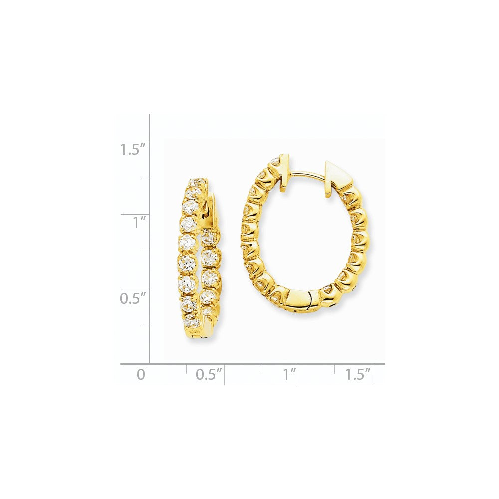Solid 14k Yellow Gold AA Simulated CZ Hinged Hoop Earrings
