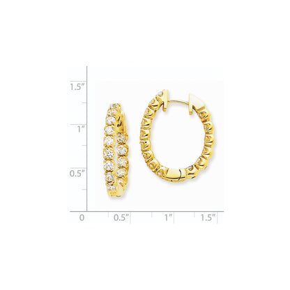 Solid 14k Yellow Gold AA Simulated CZ Hinged Hoop Earrings