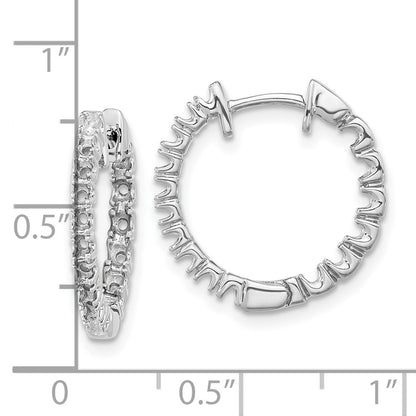 Solid 14k White Gold AA Simulated CZ Hinged Hoop Earrings