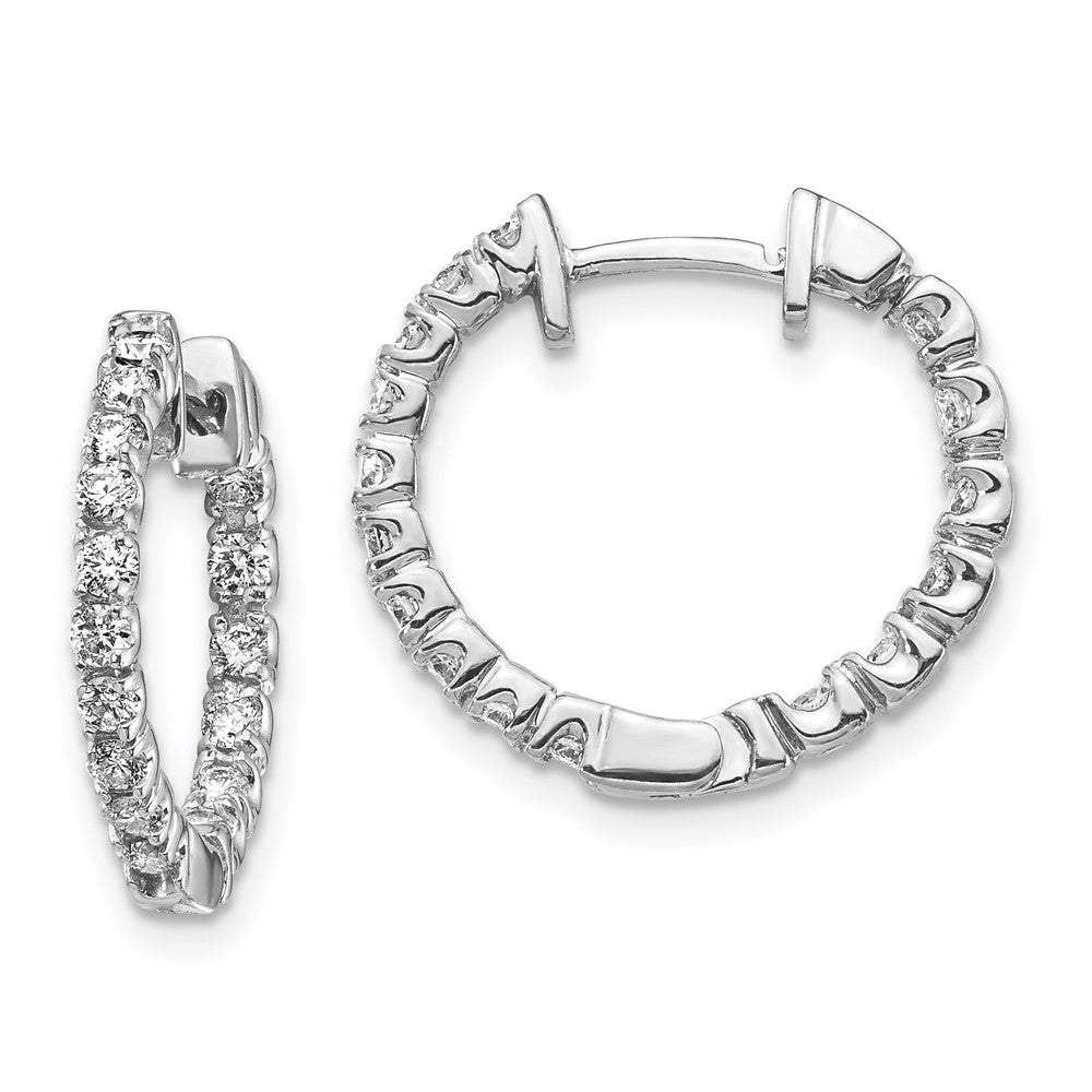 Solid 14k White Gold AA Simulated CZ Hinged Hoop Earrings