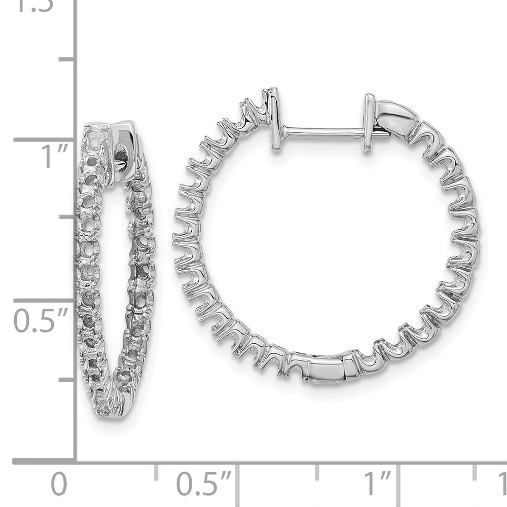 Solid 14k White Gold AAA Simulated CZ Hinged Hoop Earrings