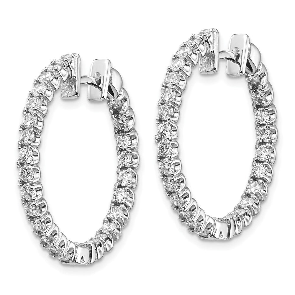 Solid 14k White Gold AA Simulated CZ Hinged Hoop Earrings