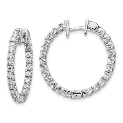 Solid 14k White Gold AA Simulated CZ Hinged Hoop Earrings