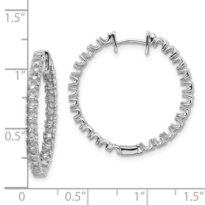 Solid 14k White Gold AAA Simulated CZ Hinged Hoop Earrings