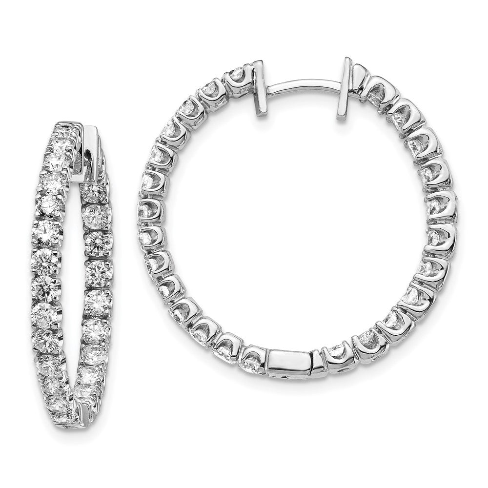 Solid 14k White Gold VS Simulated CZ Hinged Hoop Earrings