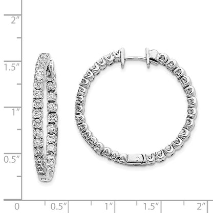 Solid 14k White Gold AA Simulated CZ Hinged Hoop Earrings