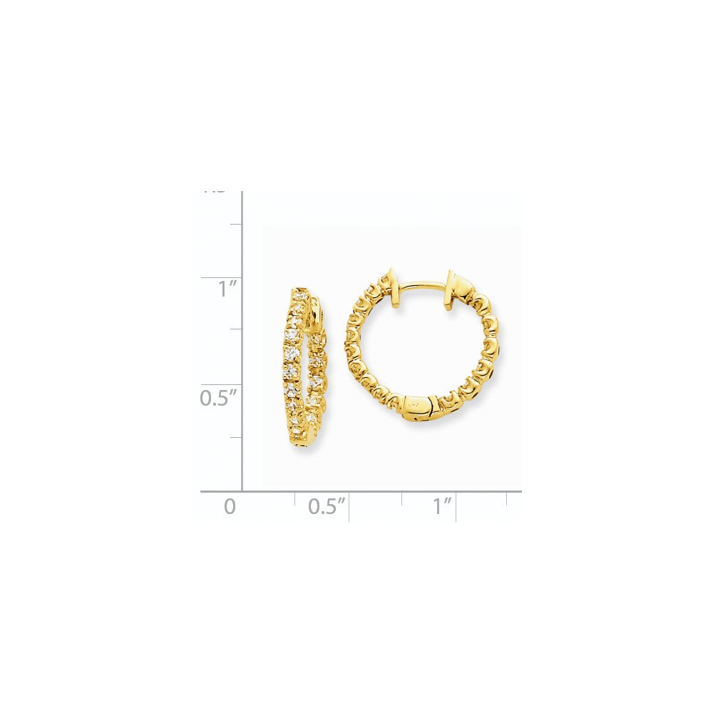Solid 14k Yellow Gold AA Simulated CZ Hinged Hoop Earrings