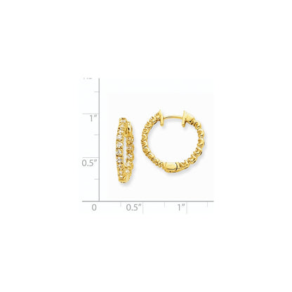 Solid 14k Yellow Gold AA Simulated CZ Hinged Hoop Earrings