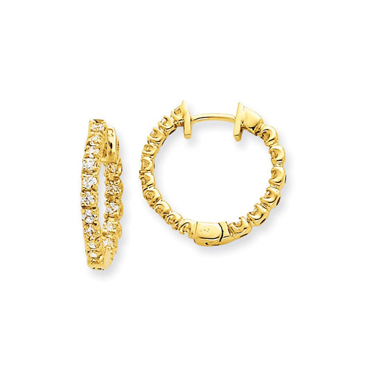 14k Yellow Gold AAA Real Diamond Hinged Hoop Earrings XE1355AAA