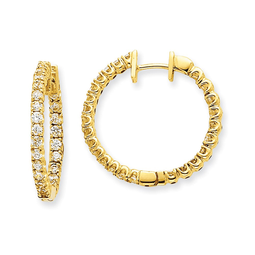 14k Yellow Gold AAA Real Diamond Hinged Hoop Earrings XE1356AAA