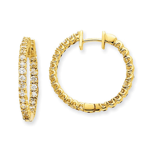 14k Yellow Gold AAA Real Diamond Hinged Hoop Earrings XE1356AAA