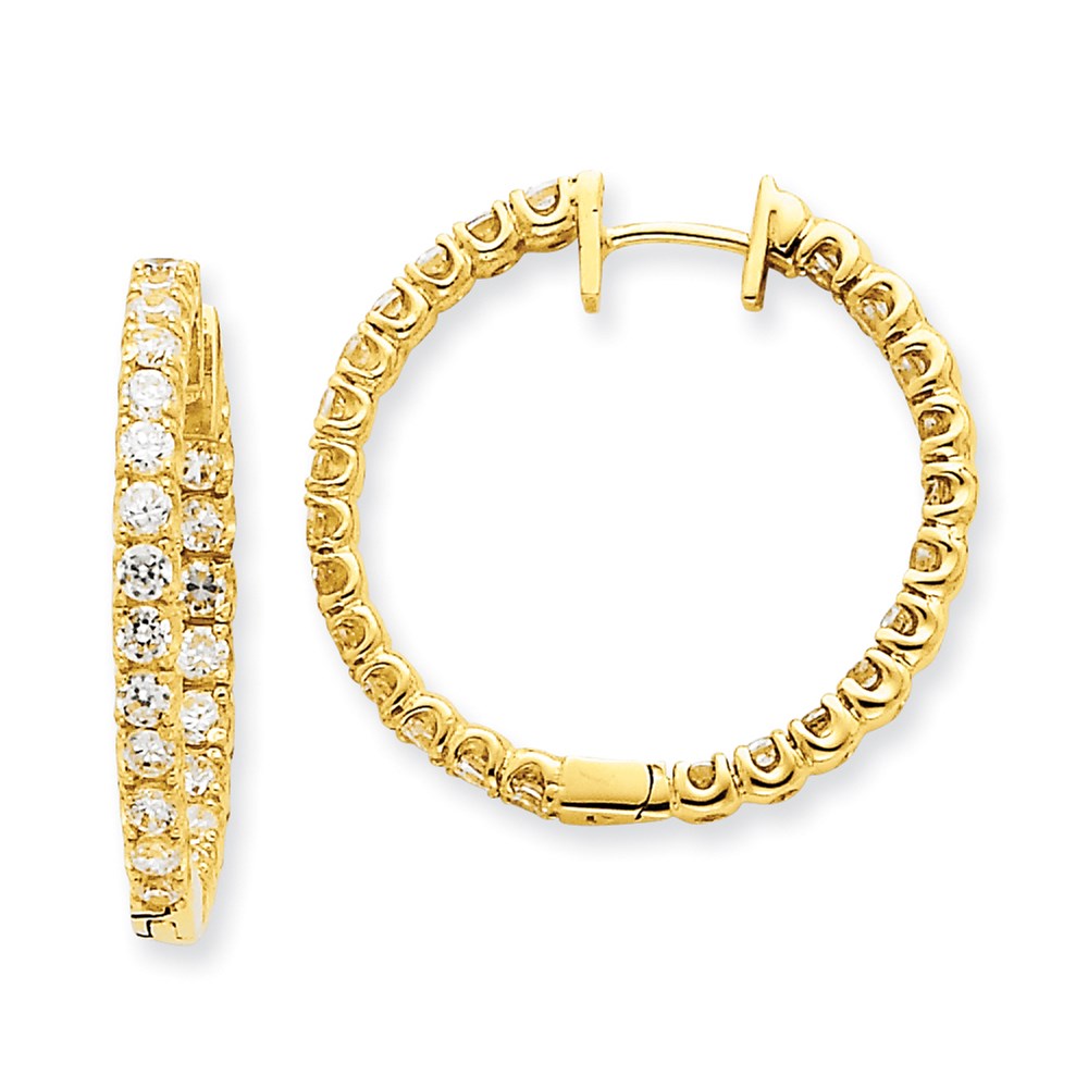 14k Yellow Gold AAA Real Diamond Hinged Hoop Earrings XE1357AAA