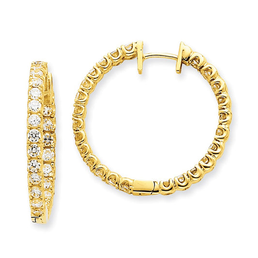 14k Yellow Gold AAA Real Diamond Hinged Hoop Earrings XE1357AAA