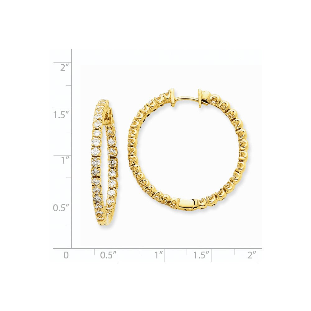 Solid 14k Yellow Gold AA Simulated CZ Hinged Hoop Earrings