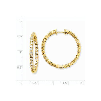 Solid 14k Yellow Gold AA Simulated CZ Hinged Hoop Earrings