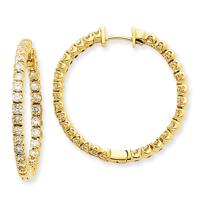 Solid 14k Yellow Gold AA Simulated CZ Hinged Hoop Earrings