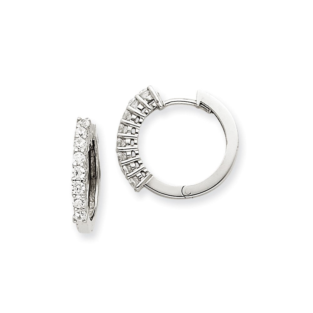 14k White Gold AAA Real Diamond Hinged Hoop Earrings XE1365AAA