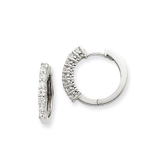 14k White Gold AAA Real Diamond Hinged Hoop Earrings XE1365AAA