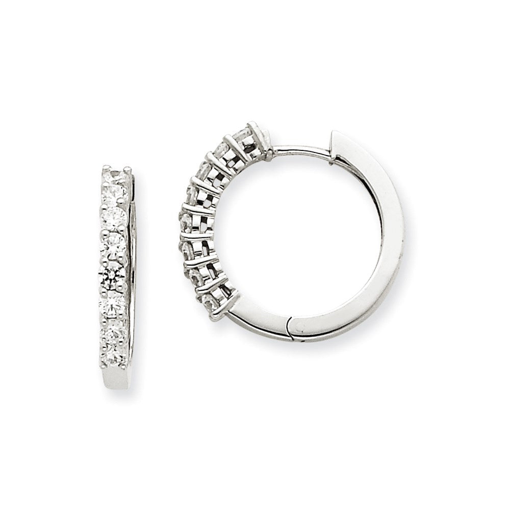 14k White Gold AAA Real Diamond Hinged Hoop Earrings XE1367AAA