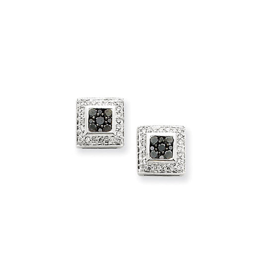 14k White Gold Black & White Real Diamond Earrings XE1374AA