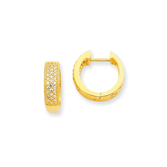 14k Yellow Gold Real Diamond Hinged Hoop Earrings XE1459AA