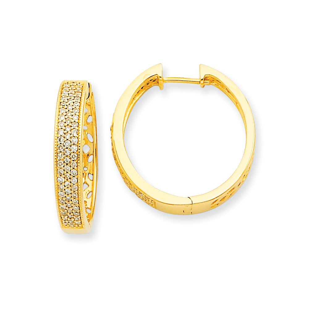 14k Yellow Gold Real Diamond Hinged Hoop Earrings XE1460AA