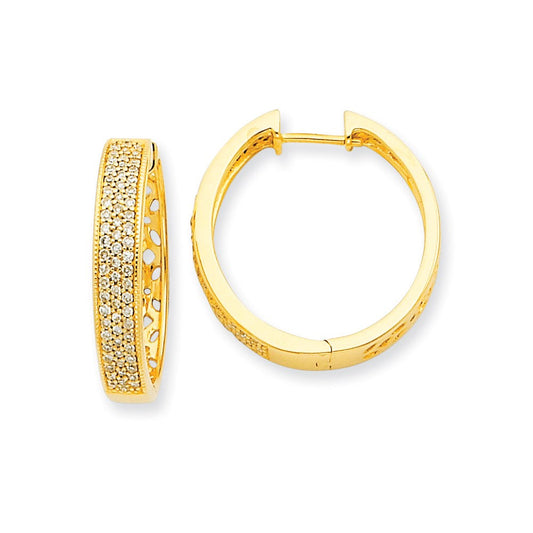 14k Yellow Gold Real Diamond Hinged Hoop Earrings XE1460AA