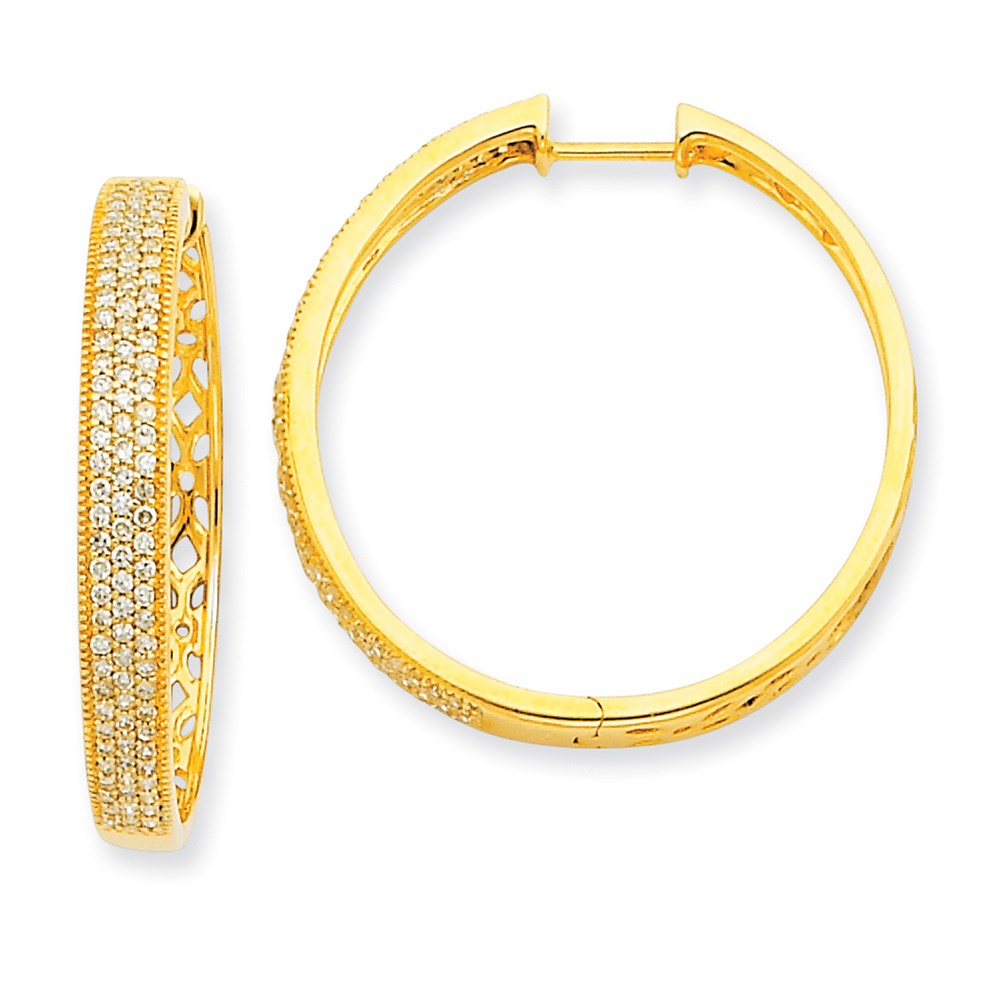 14k Yellow Gold Real Diamond Hinged Hoop Earrings XE1461AA