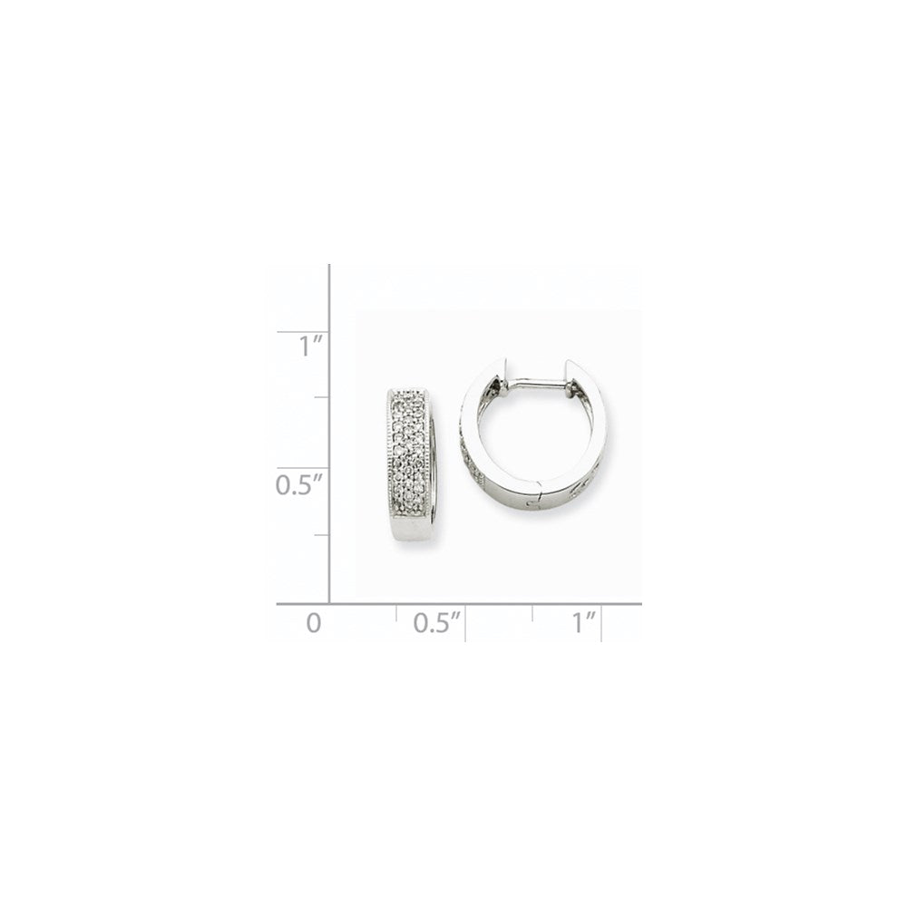 Solid 14k White Gold Simulated CZ Hinged Hoop Earrings