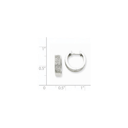Solid 14k White Gold Simulated CZ Hinged Hoop Earrings