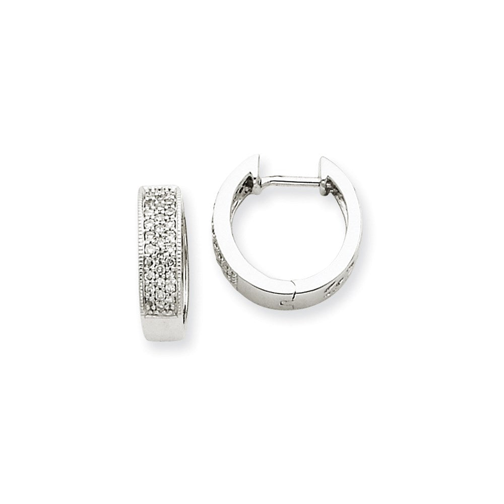 14k White Gold Real Diamond Hinged Hoop Earrings XE1462AA