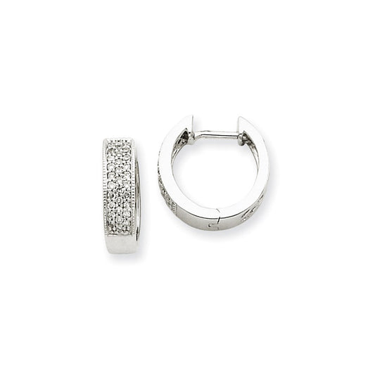 14k White Gold Real Diamond Hinged Hoop Earrings XE1462AA