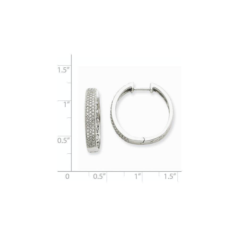 Solid 14k White Gold Simulated CZ Hinged Hoop Earrings