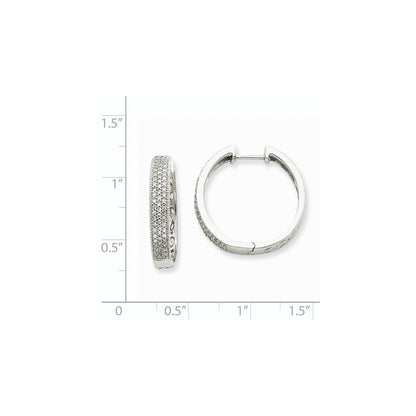 Solid 14k White Gold Simulated CZ Hinged Hoop Earrings