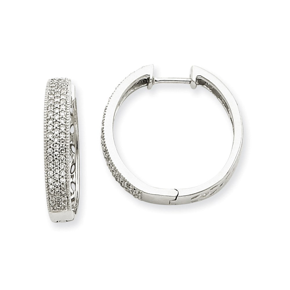 14k White Gold Real Diamond Hinged Hoop Earrings XE1463AA