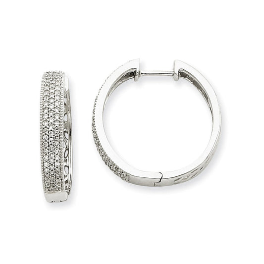 14k White Gold Real Diamond Hinged Hoop Earrings XE1463AA