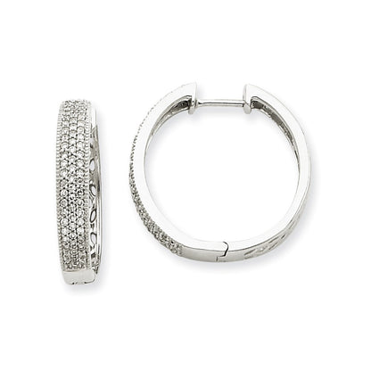 Solid 14k White Gold Simulated CZ Hinged Hoop Earrings