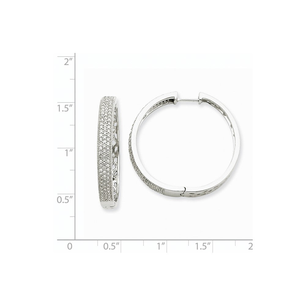 Solid 14k White Gold Simulated CZ Hinged Hoop Earrings