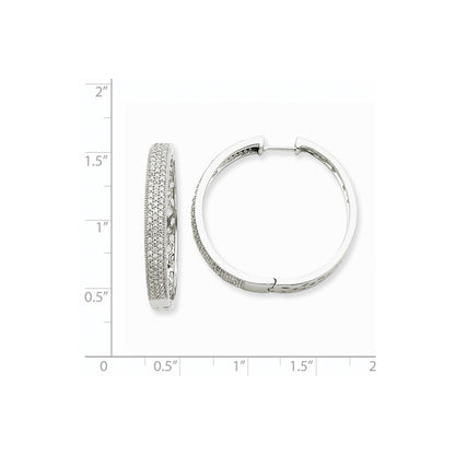 Solid 14k White Gold Simulated CZ Hinged Hoop Earrings
