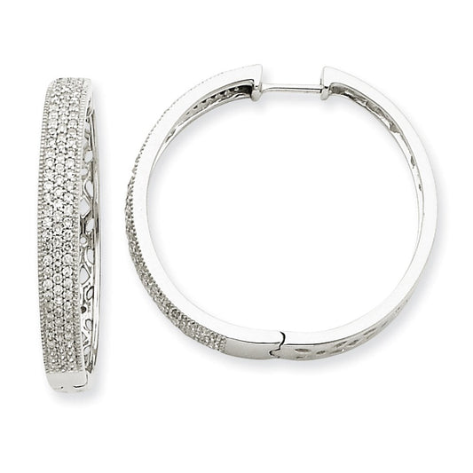 14k White Gold Real Diamond Hinged Hoop Earrings XE1464AA