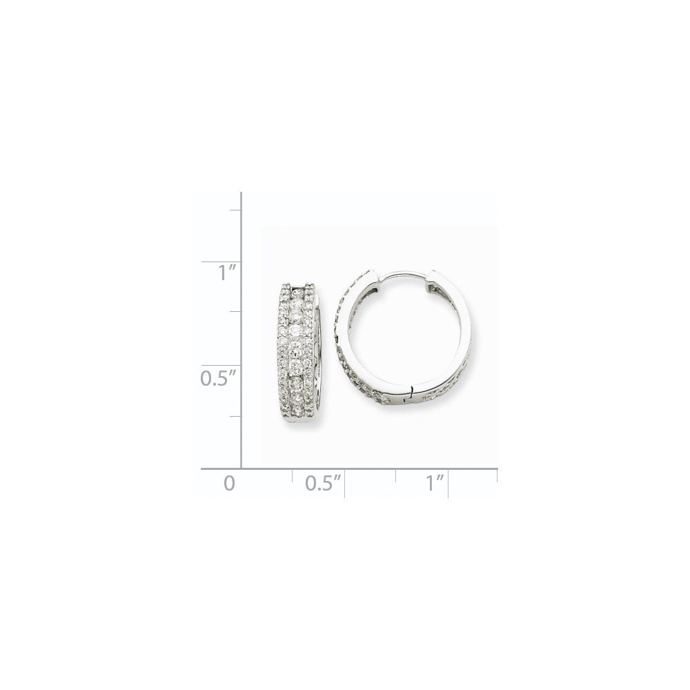 Solid 14k White Gold Simulated CZ Hoop Earrings