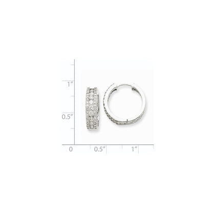 Solid 14k White Gold Simulated CZ Hoop Earrings