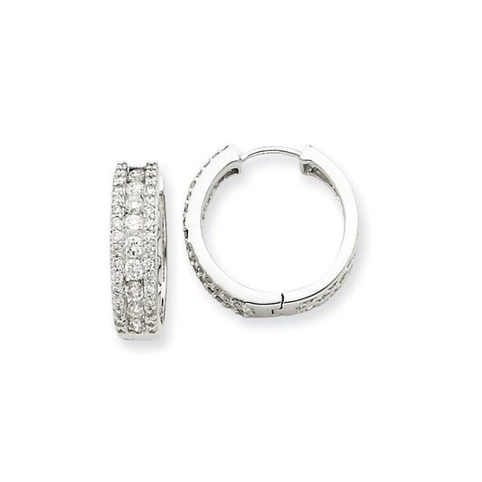 Solid 14k White Gold Simulated CZ Hoop Earrings